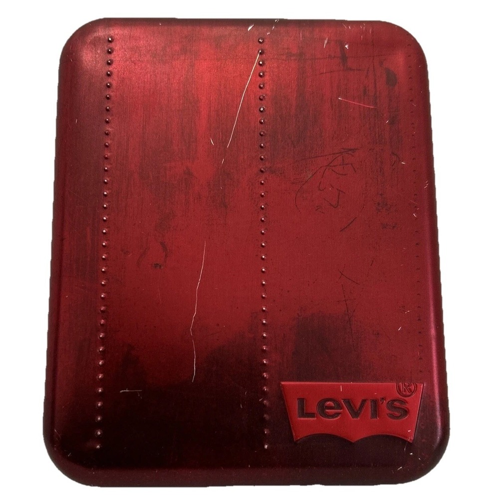 Levi's Brand Logo Metal Tin Keepsake Gift‎ Box Red Industrial Recyclable Storage